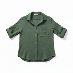 TRENDHAUS Classic Black Casual Roll-Sleeve Button-Up Shirt