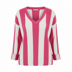 TRENDHAUS Black & White Vertical Stripe Ribbed V-Neck Sweater