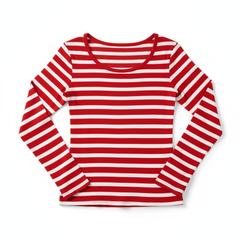 TRENDHAUS Red & White Striped Long Sleeve Classic Tee