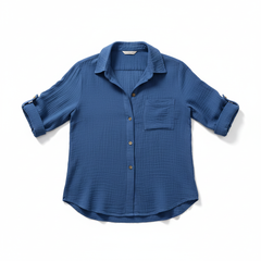 TRENDHAUS Classic Black Casual Roll-Sleeve Button-Up Shirt